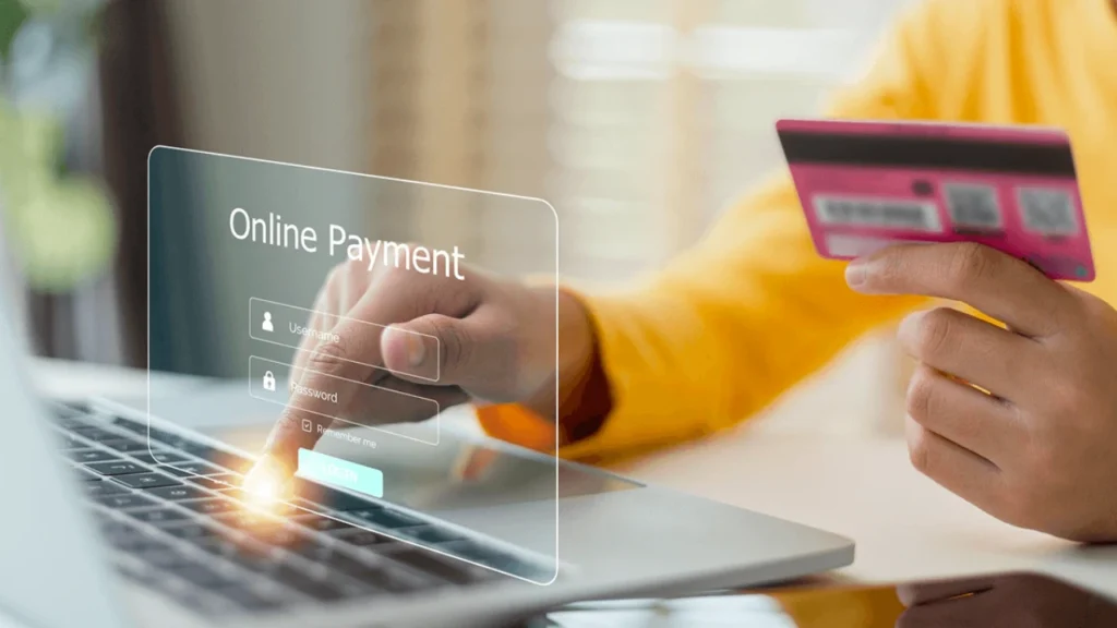 Online payment with credit card and laptop
